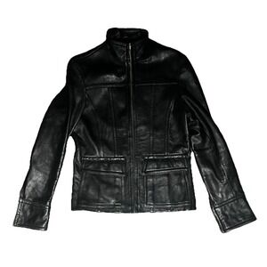 Women's Sz M Wilson Leather Pelle Studio Thinsulate Ultra Black Leather Jacket.